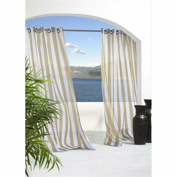Commonwealth Home Fashions Escape Sheer Stripe Grommet Outdoor Top Curtain Panel 96 in., Khaki 70503-109-758-96